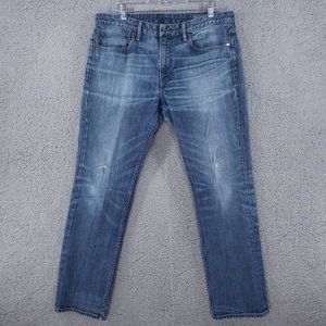 Bonobos The Blue Jean Mens 36x30 Straight Distressed Faded Whiskered Stretch